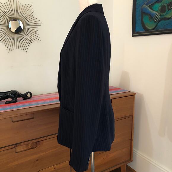 Kasper Pinstripe Blazer Women’s 12 Large Blue 2 Button Corpcore Preppy Office - Picture 6 of 15